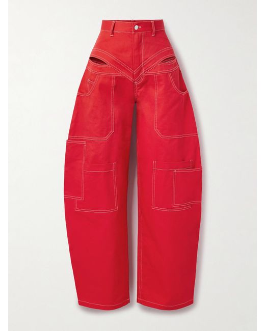 Tolu Coker Red Banana Cutout High-Rise Barrel-Leg Jeans