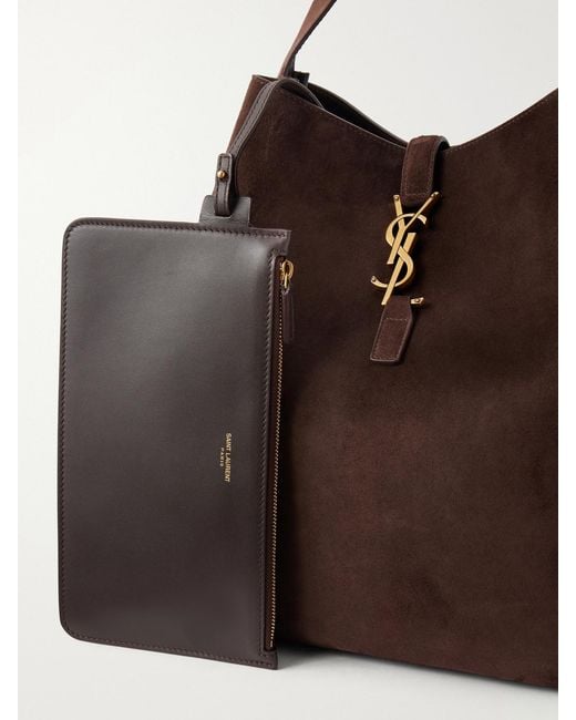 Saint Laurent Brown Logo-Embellished Suede Tote