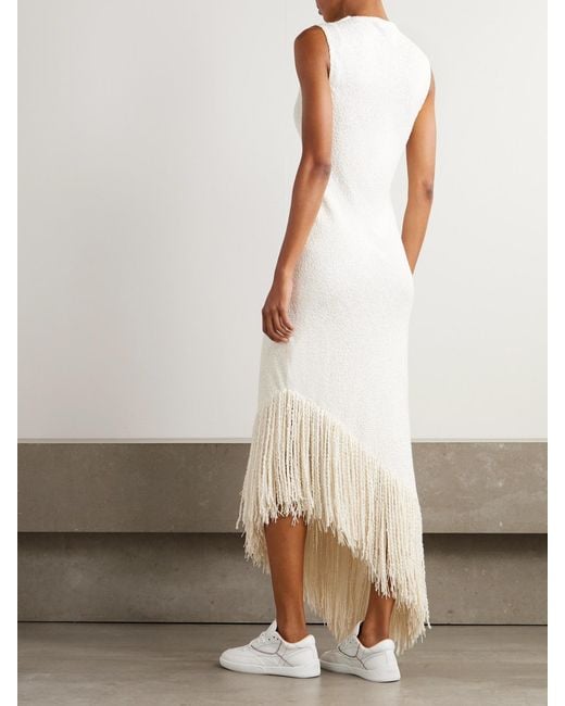 Gabriela Hearst White Awar Fringed Silk-Bouclé Maxi Dress
