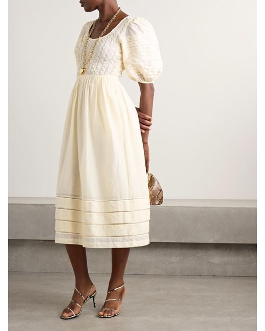 Sea Natural Myra Shirred Cotton-Voile Midi Dress