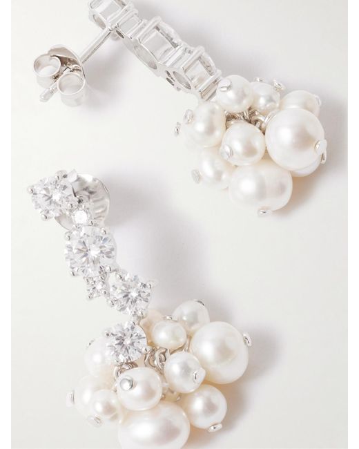 Completedworks White Ohrringe Aus Rhodiniertem, Recyceltem Silber Mit Perlen Und Kristallen