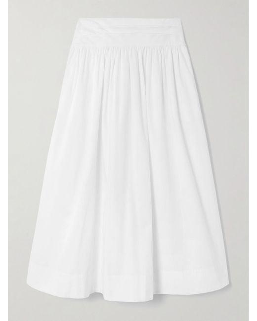 Posse White Rue Pleated Cotton-Poplin Midi Skirt
