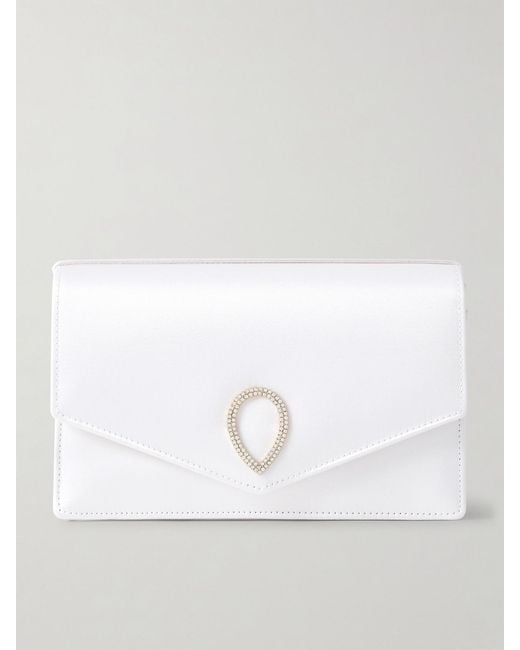JENNIFER CHAMANDI White Le 8 Crystal-Embellished Satin Clutch Bag