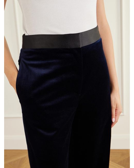 Victoria Beckham Blue Alina Satin-Trimmed Cotton-Blend Velvet Flared Pants