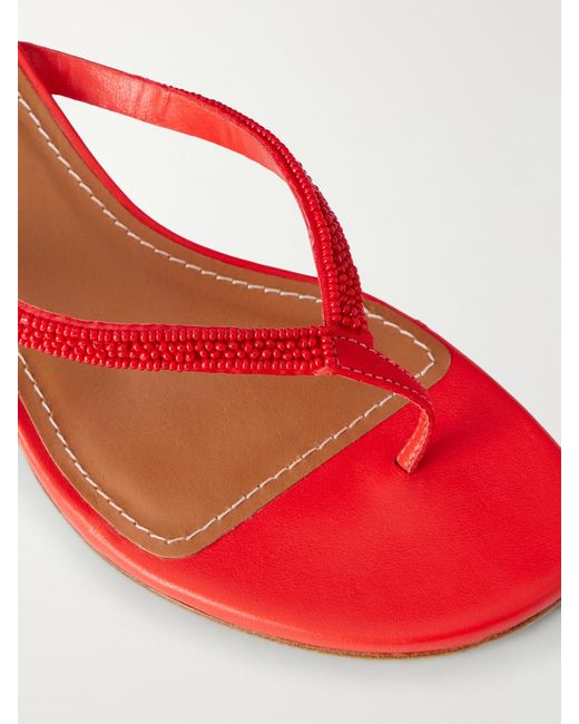Staud Red Freja Embellished Leather Thong Sandals
