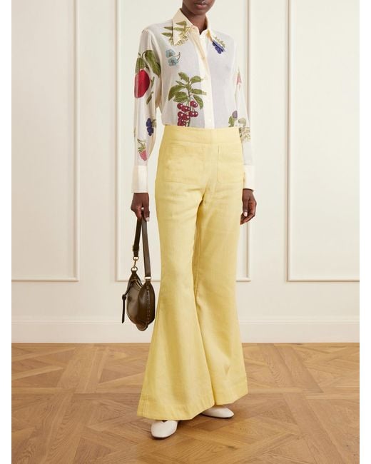 Alix Of Bohemia Yellow Farah Sunlight Wool And Linen-Blend Flared Pants