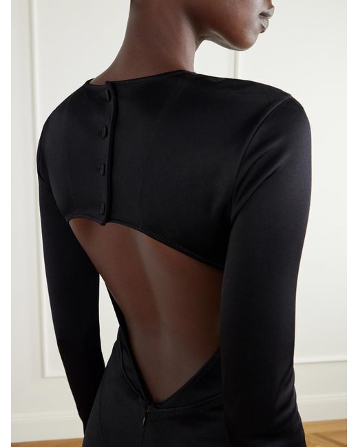 Co. Black Backless Paneled Satin Maxi Dress