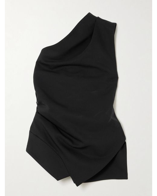 Rohe Black Asymmetric One-Shoulder Gathered Woven Top