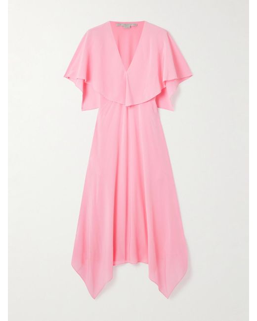 Stella McCartney Pink Asymmetrisches Midikleid Aus Seiden-Crêpe Mit Raffungen