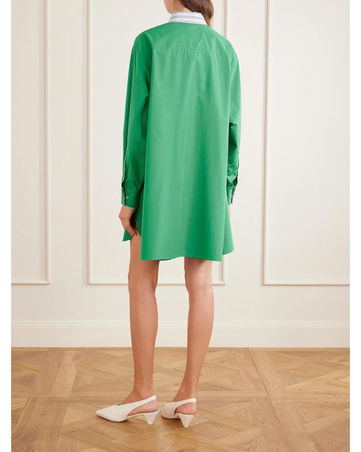 Loewe Green Logo-Embroidered Cotton-Poplin Midi Shirt Dress