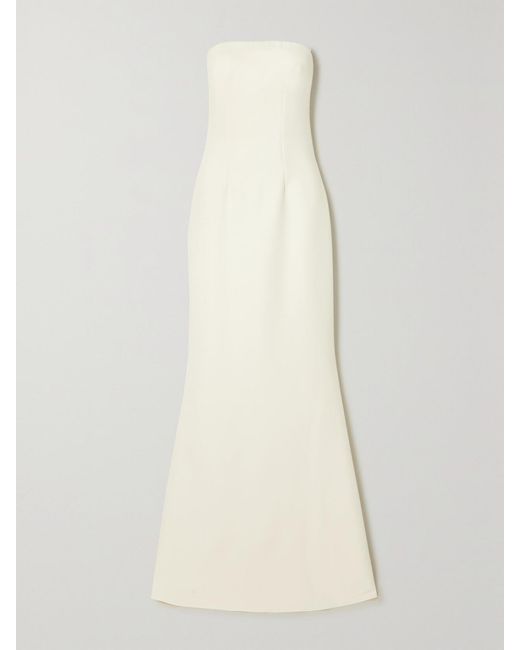 Safiyaa White Strapless Crepe Gown