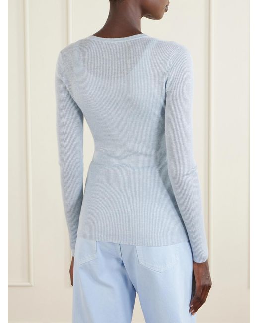 Gabriela Hearst Blue Aiste Ribbed Cashmere, Silk And Hemp-Blend Cardigan