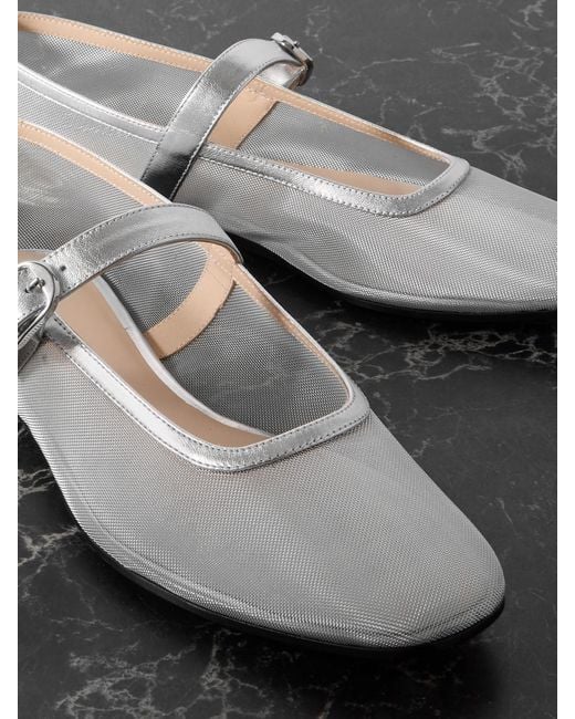 Le Monde Beryl White Metallic Leather-Trimmed Mesh Mary Jane Ballet Flats