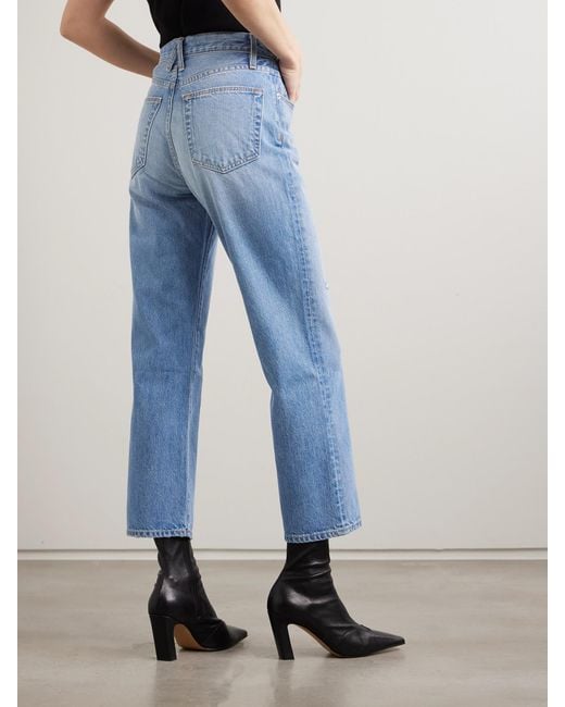 SLVRLAKE Denim Blue London Crop High-Rise Straight-Leg Jeans