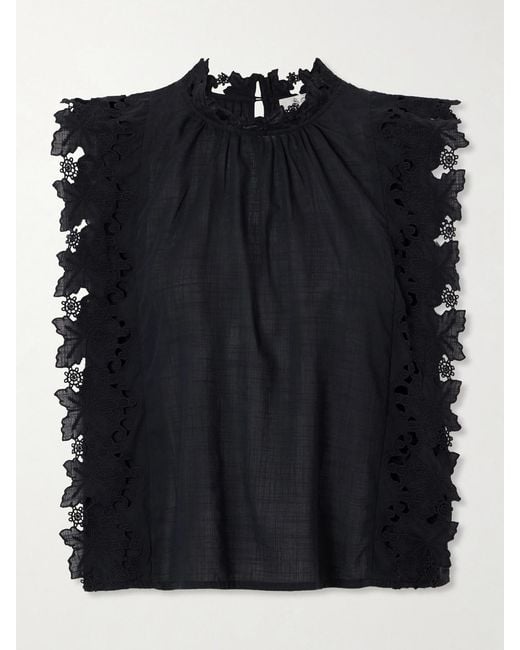 Sea Black Eleannora Lace-Trimmed Cotton Tank