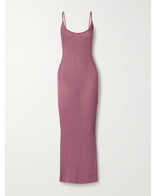 Skims Pink Sheer Knit Long Cami Dress