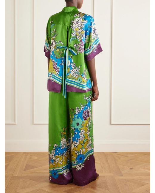 ALÉMAIS Green Nanci Printed Silk-Satin Shirt