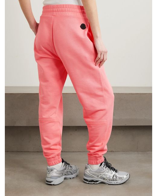Moncler Pink Embossed Cotton-Jersey Tapered Track Pants