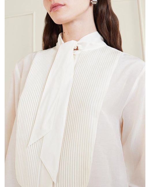 Twp Natural The Quiet Type Pussy-Bow Cotton And Silk-Blend Shirt