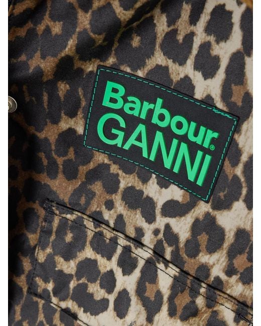 Barbour Brown Ganni Hooded Cheetah-Print Waxed-Cotton Jacket