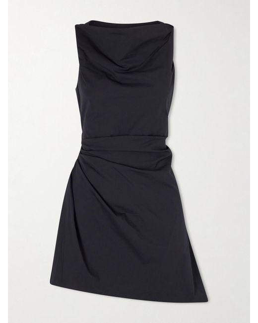 Staud Black Callie Gathered Cotton-Blend Poplin Mini Dress