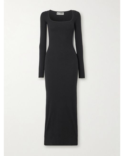 ÉTERNE Black Maxikleid Aus Geripptem Stretch-Jersey