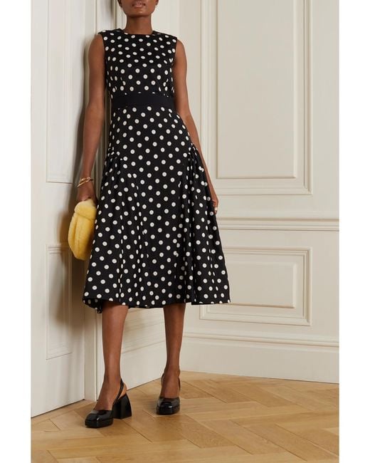 Erdem Black Penelope Belted Polka-Dot Taffeta-Faille Midi Dress