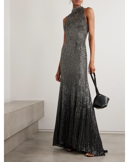 Jenny Packham White Benue Crystal-Embellished Sequined Silk-Crepe Gown