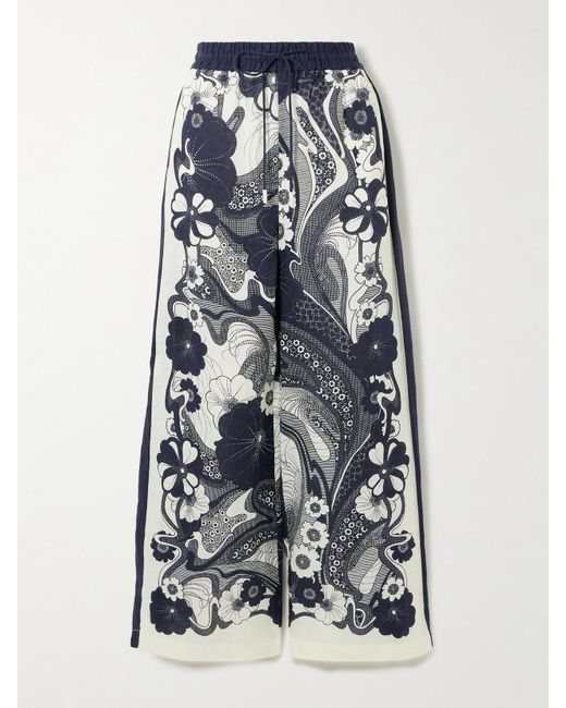 ALÉMAIS Blue Mickey Floral-Print Linen-Gauze Wide-Leg Pants
