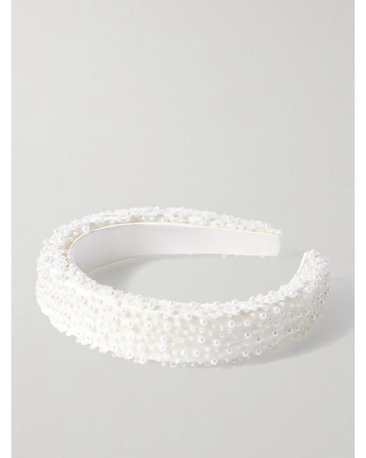 Eugenia Kim White Cora Embellished Mesh And Satin Headband