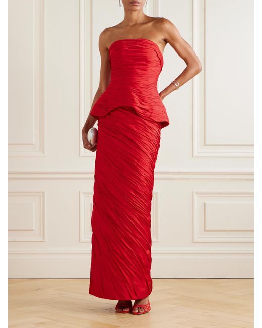 Marmar Halim Strapless Gathered Plissé-Taffeta Gown