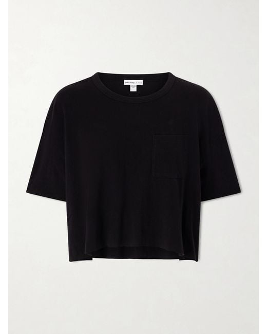 James Perse Black Cropped Cotton-Blend Jersey T-Shirt