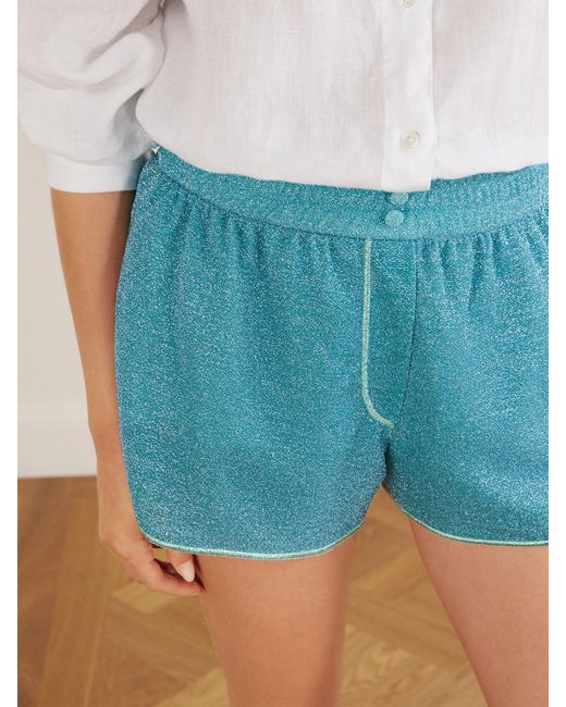 Oseree Blue Lumiere Metallic Lurex Shorts