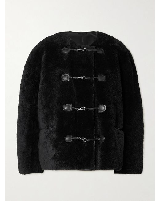 Totême  Black Jacke Aus Shearling Mit Lederbesätzen