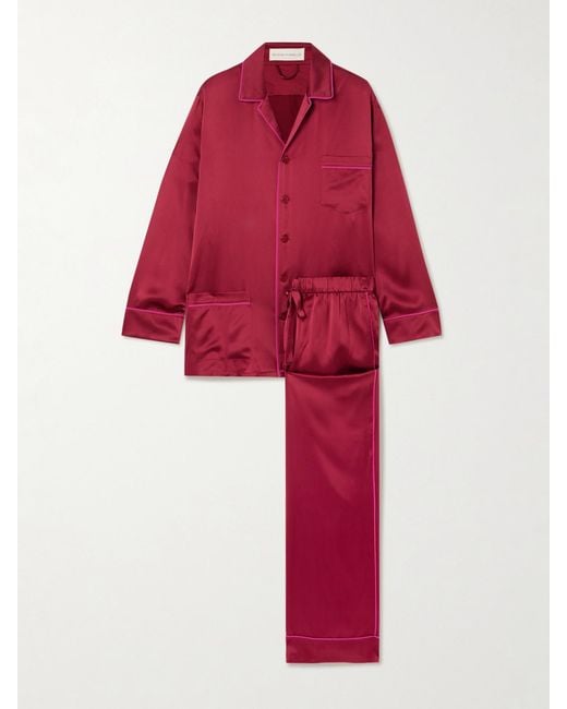 Olivia Von Halle Red Yves Silk-Satin Pajama Set
