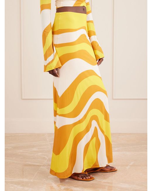 Cala De La Cruz Yellow Halia Printed Jersey Midi Skirt