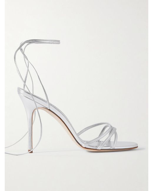 Manolo Blahnik Natural Leva 105 Metallic Leather Sandals