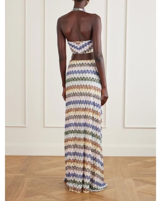 Missoni White Striped Metallic Crochet Maxi Dress