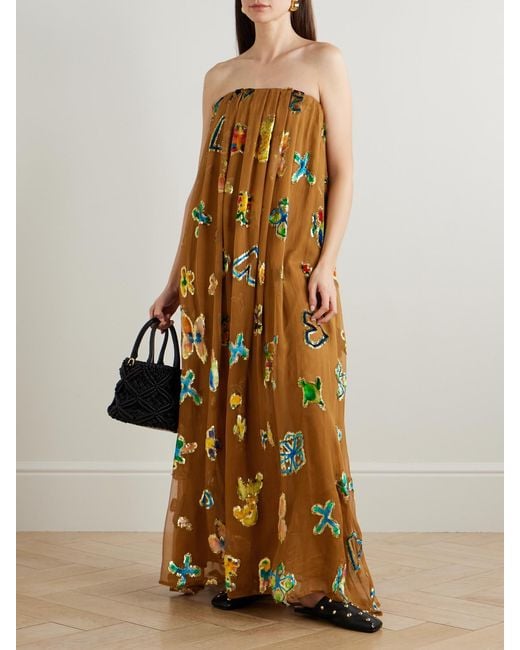 ALÉMAIS Velvet-Trimmed Gathered Metallic Silk-Blend Gown