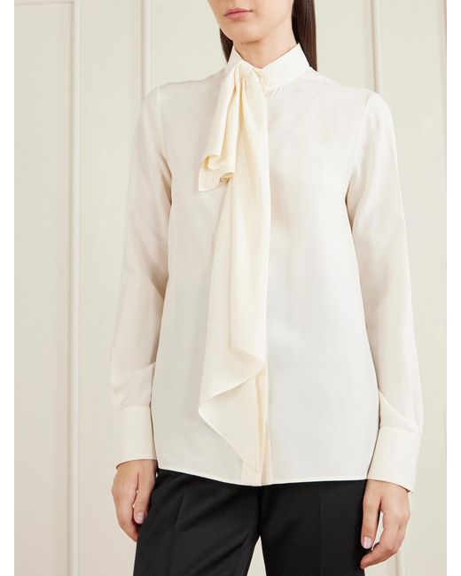 Givenchy Natural Pussy-Bow Draped Silk Blouse