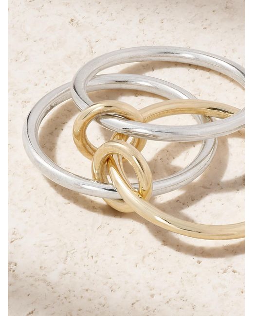 Spinelli Kilcollin Natural Solarium Set Of Three 18-Karat And Sterling Rings