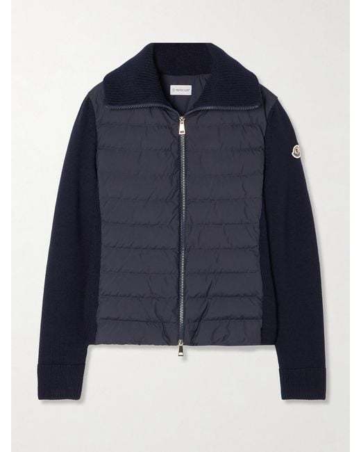 Moncler Blue Wool And Padded Quilted Shell Down Cardigan