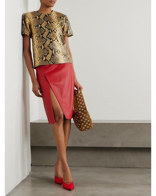 Dries Van Noten Metallic Snake-Effect Leather Top