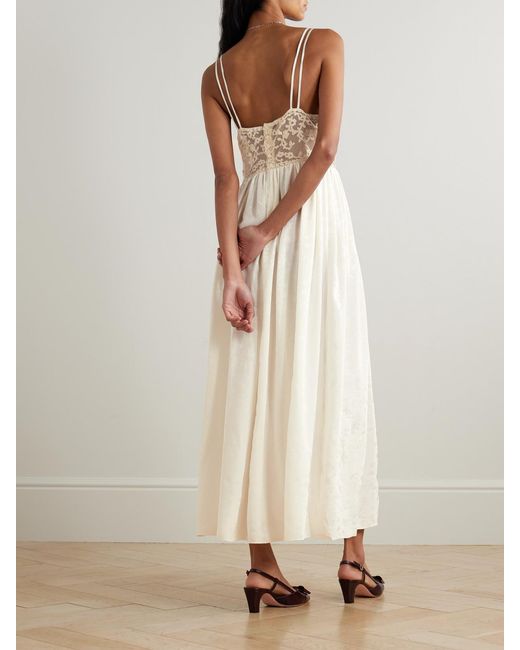Bode White Trousseau Lace And Silk-Jacquard Maxi Dress