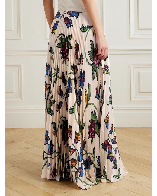 S.S.Daley White Kate Pleated Floral-Print Satin-Twill Maxi Skirt