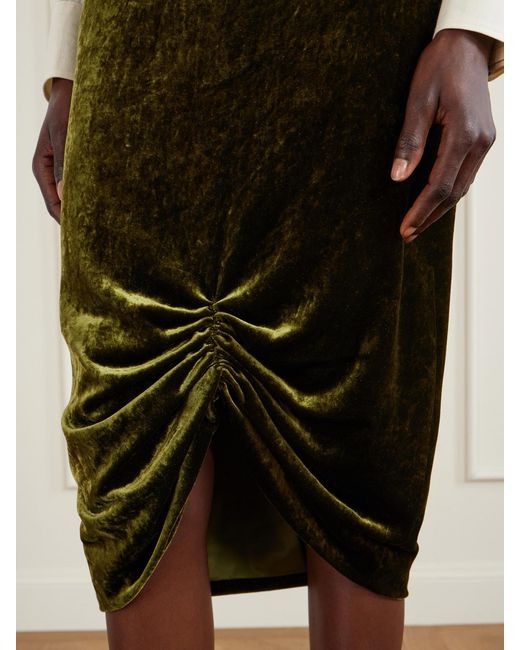Valentino Garavani Green Ruched Velvet Skirt