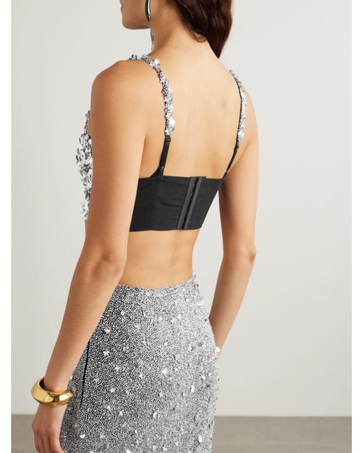 Clio Peppiatt Gray Midas Cropped Embellished Stretch-Tulle Top