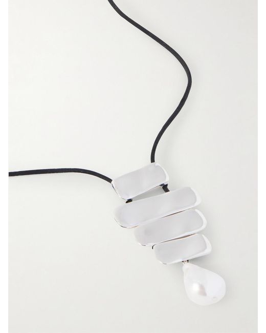 Agmes Natural Baroque Ilona Recycled Sterling, Suede And Pearl Necklace