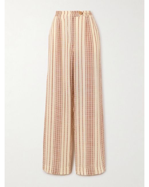 Alix Of Bohemia Natural Diana Penny Striped Linen-Jacquard Straight-Leg Pants