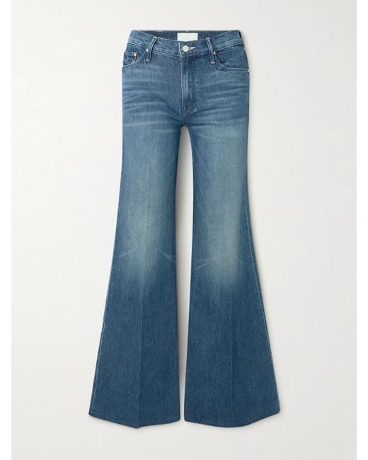Mother Blue The Twister Sneak Distressed High-Rise Wide-Leg Jeans